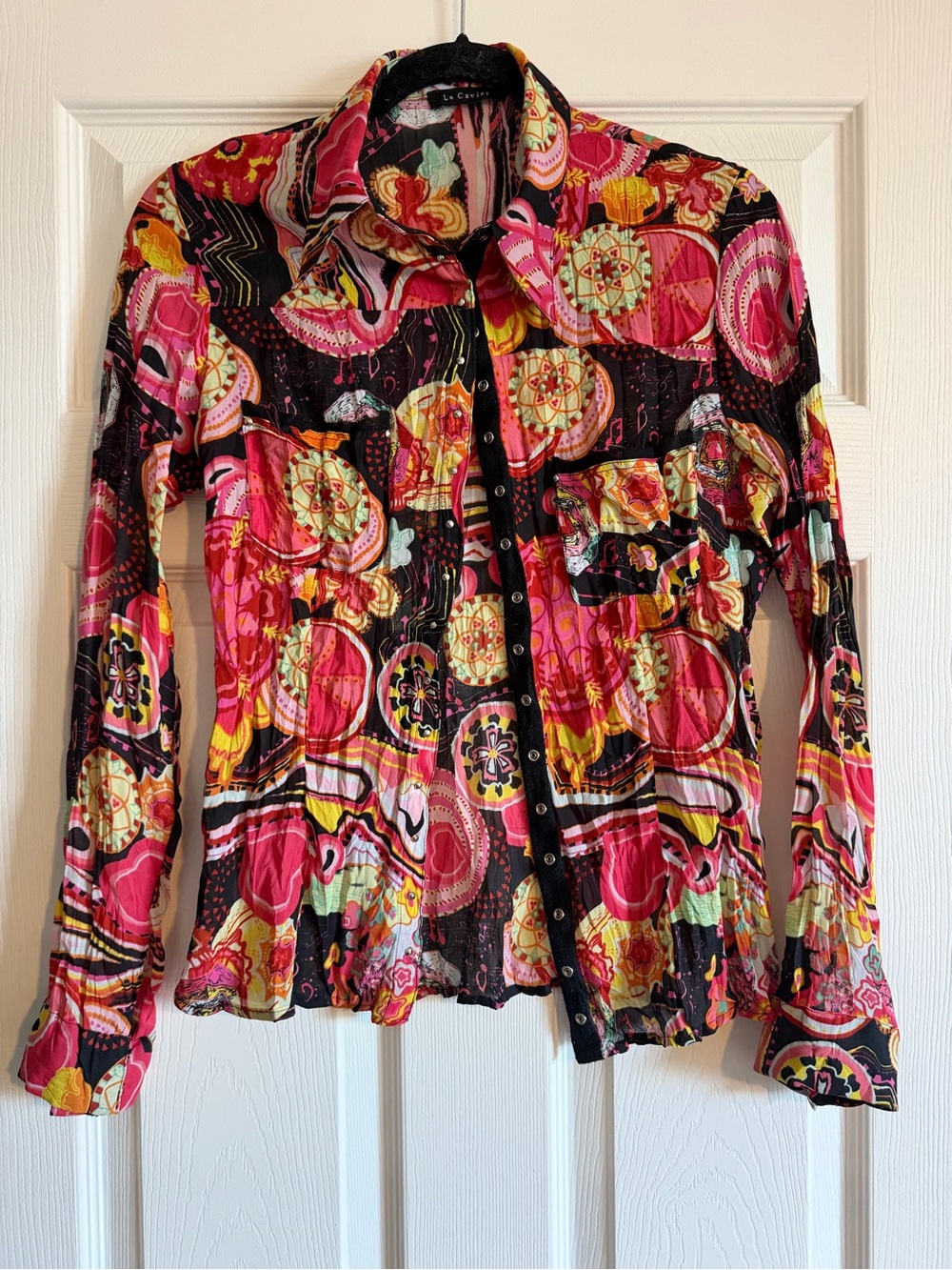 Le Caviar Y2K Vintage Paisley Floral Button Up Long Sleeve